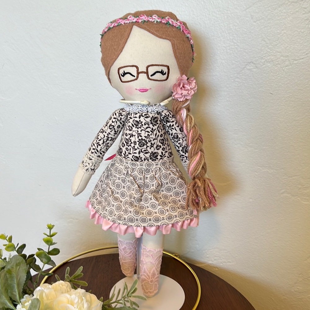 Handmade Cloth Doll Bunny Fabric, pink skirt, Big Sister, Birthday Gift …